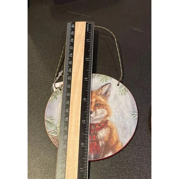 Fox Christmas Ornaments With Red Scarf Evergreen Background 4 x 4 Set Of 2 Farm - Picture 4 of 4